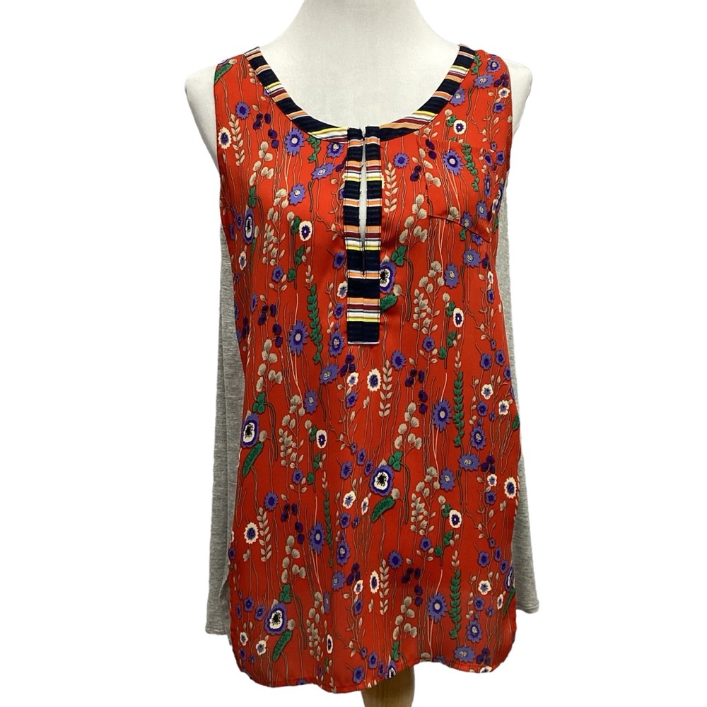 Anthropologie Tiny Brand Red Floral Racerback Top Misses size M